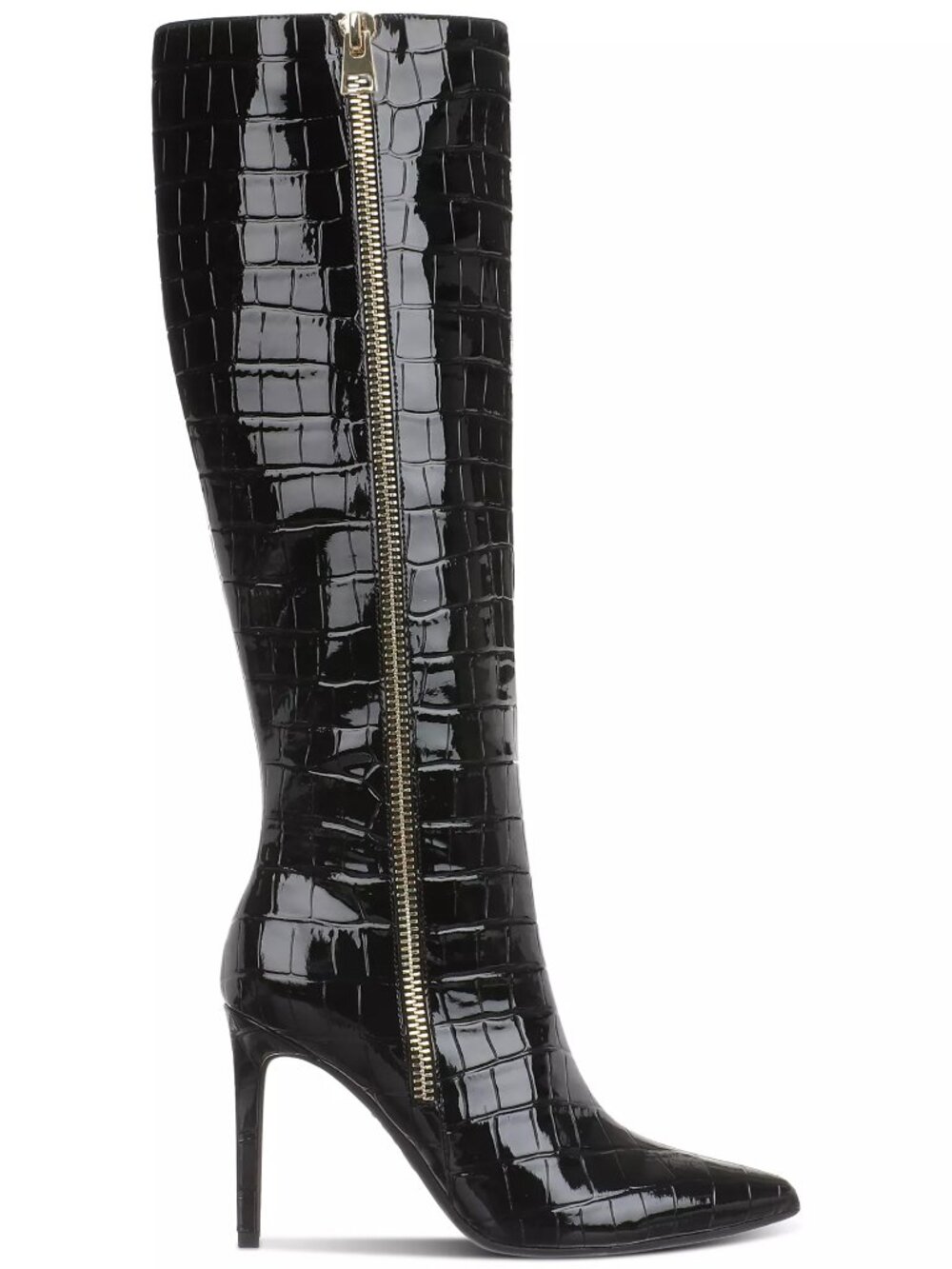 INC International Concept Sabrinaa Knee High Zip Boots Black Croc US Size 10